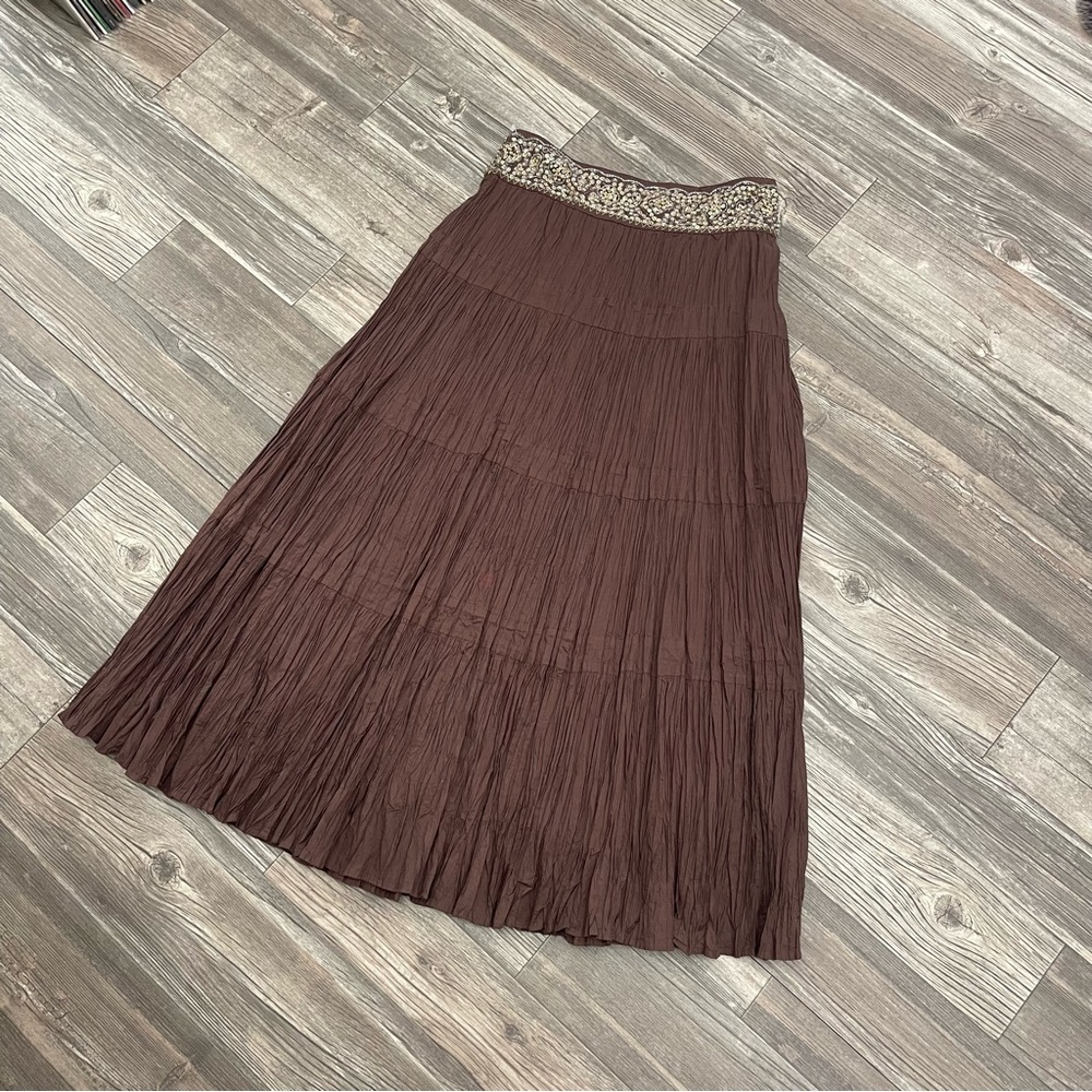 Vintage Long Brown Pleated Skirt